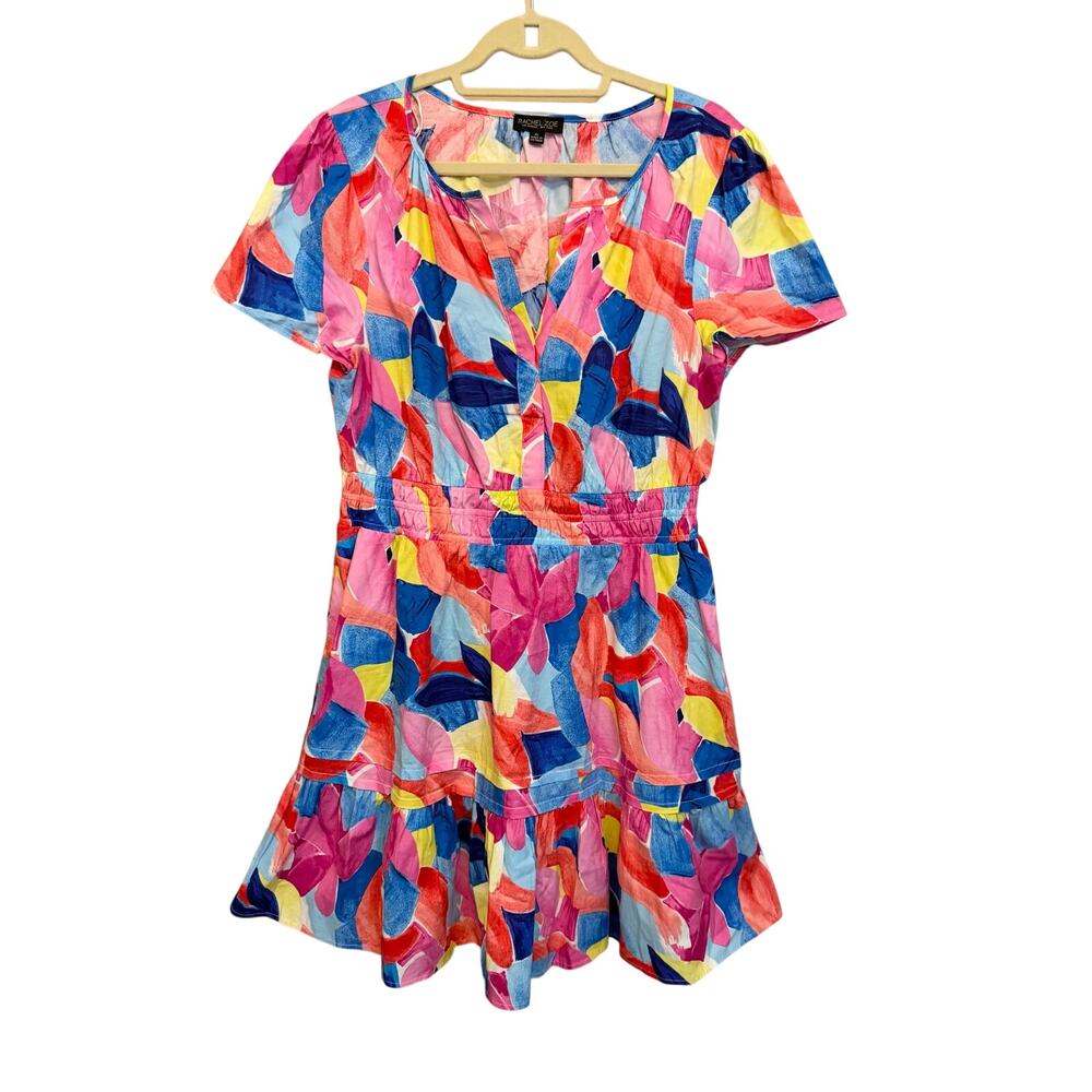 Rachel Zoe Mini Dress Sze XL Abstract Floral Summer Colorful Maximalist Eclectic